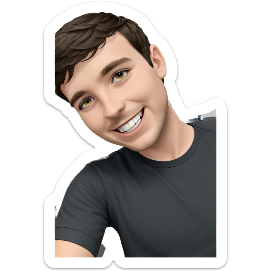smiling boy in black shirt sticker