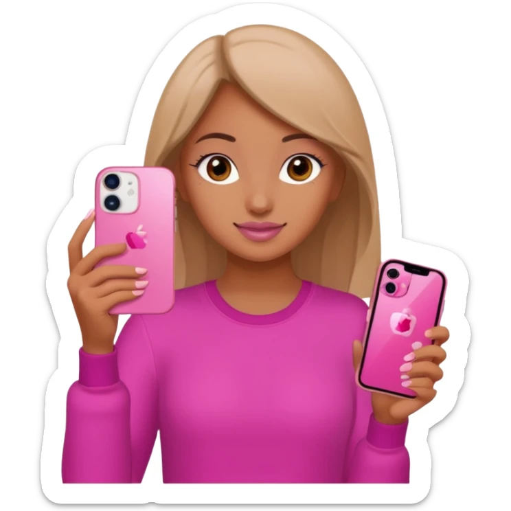 chica "baddie" con un iphone 13 rosa en la mano como sacando foto sticker