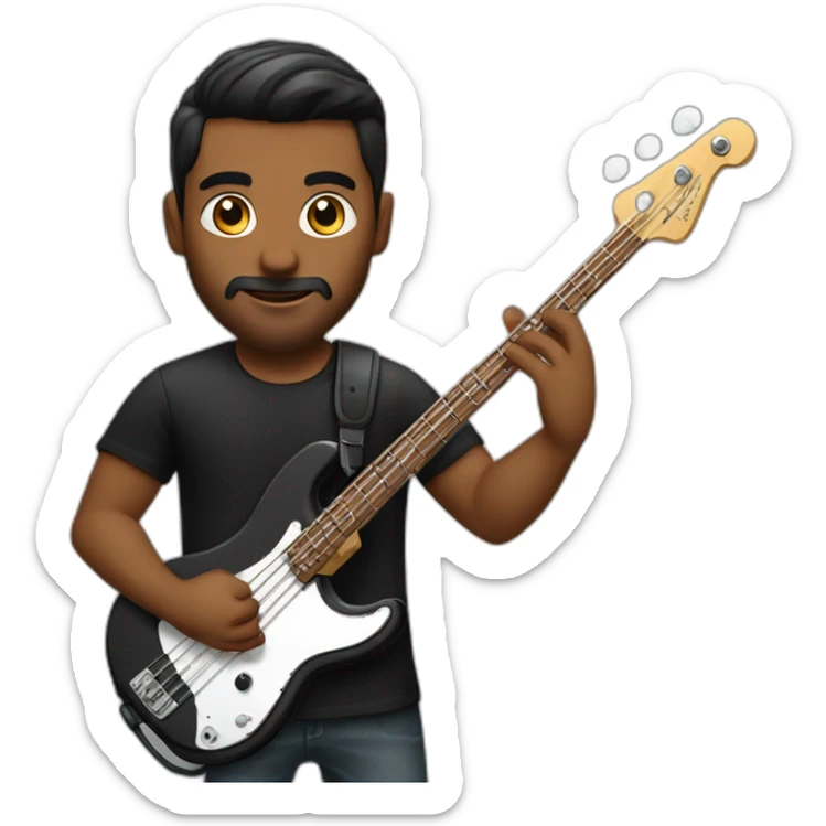 Punjabi, man, very strong, black, in black shirt, playing electric bass sticker