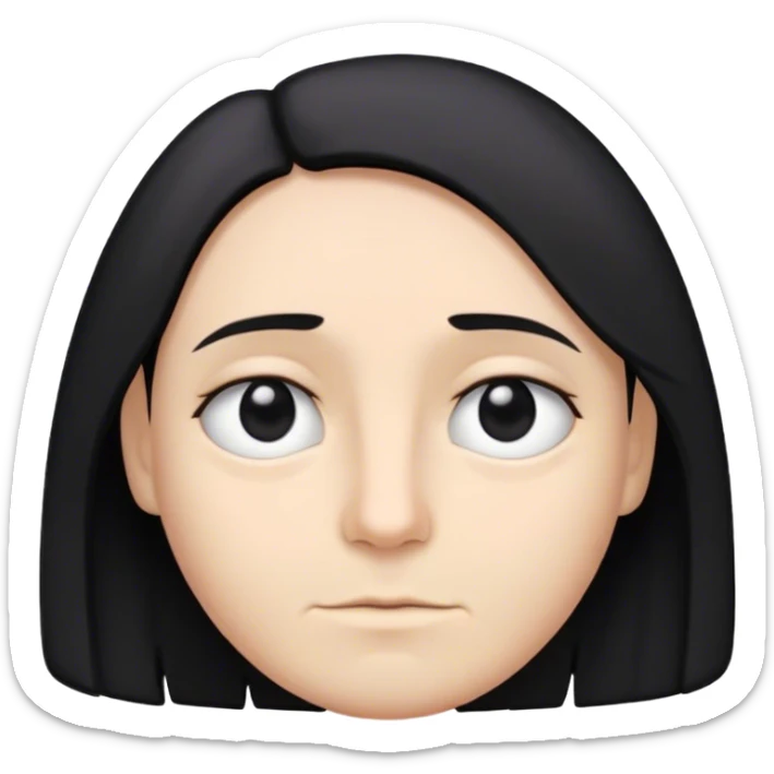 Cabelos curtos até o ombro e pretos , olhos meio caidos e pretos , pele branca como a neve sticker