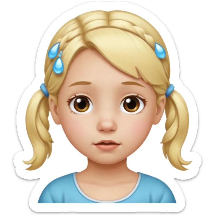 ["Little girl with blonde pigtails, two large teardrops on her cheeks."] sticker
