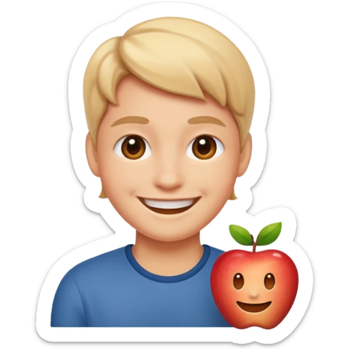 smiling face of a person, apple emoji style, clean background sticker
