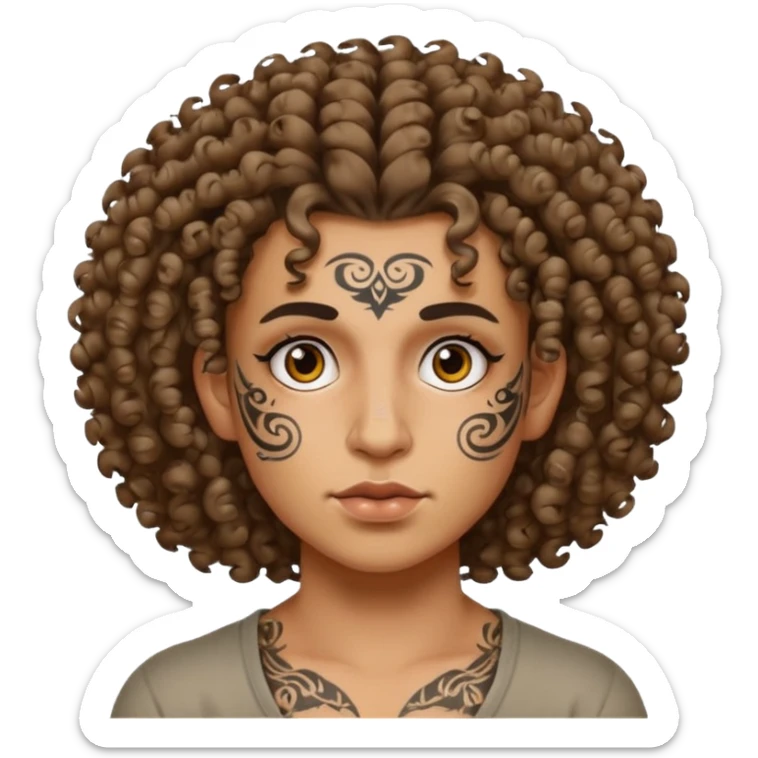 curly haired and heavy face tattoed person with a unique face and style sticker