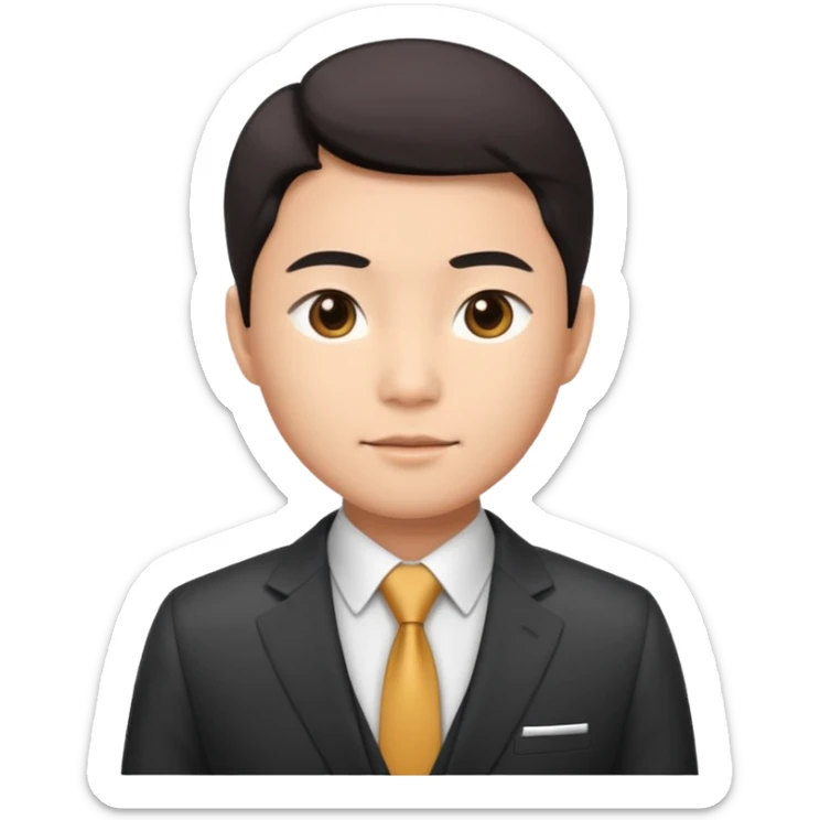business person emoji, professional Asian person in a suit, confident expression sticker