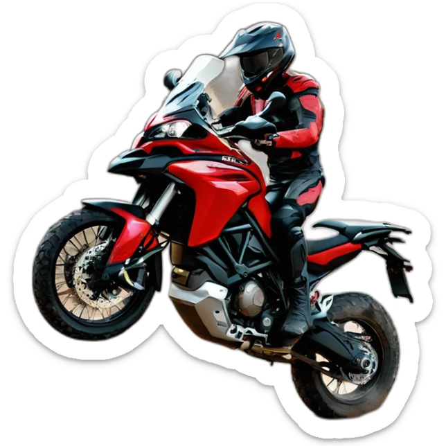 Moto Ducati multistrada enduro off road roja y negra llena de barro sticker