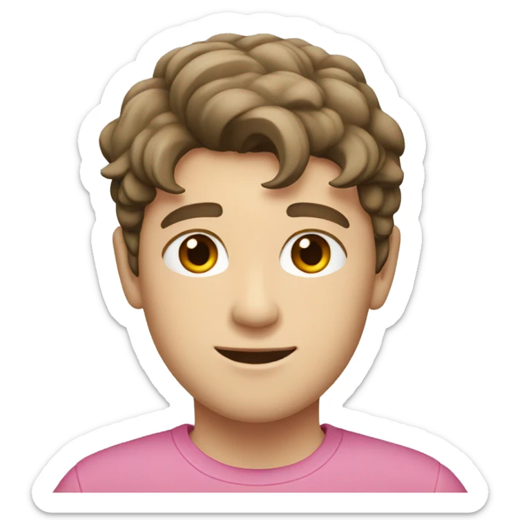 White boy with dark brown hair flipped to the side. Pink shirt.  sticker
