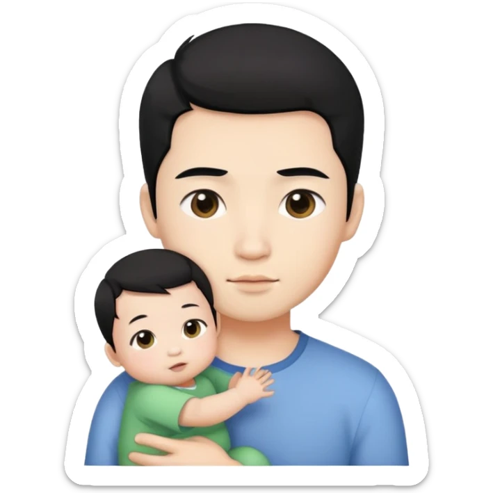 Make a man with a baby face and asian features, with white skin and black hair sticker