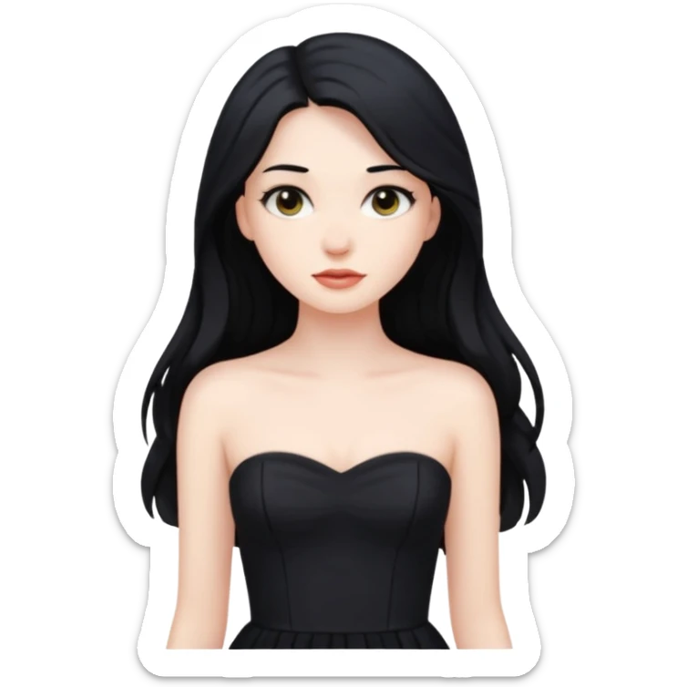 Pale girl with long black hair and black strapless dress sticker