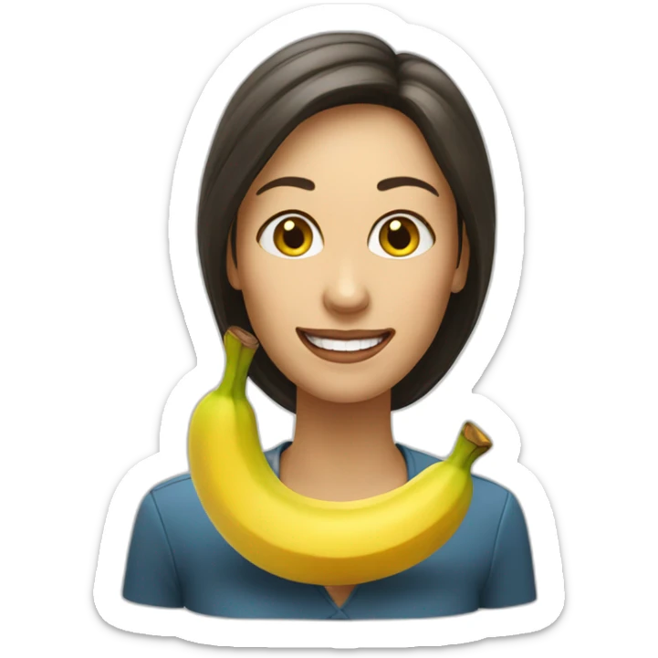 A large headshot of a woman eating a banana sticker