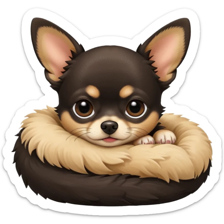 A high-resolution photo-realistic digital illustration of a cute black and tan chihuahua with big eyes shut sleeping lazily. sticker