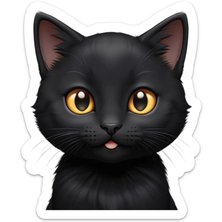cinematic-cute-black-kitten cat-portrait-emoji,-head-tilted-playfully-and-inquisitively,-sleek-black-fur-with-subtle-hints-of-deep-gray,-simplified-yet-adorable-features,-highly-detailed,-glowing-with-a-warm,-friendly-glow sticker