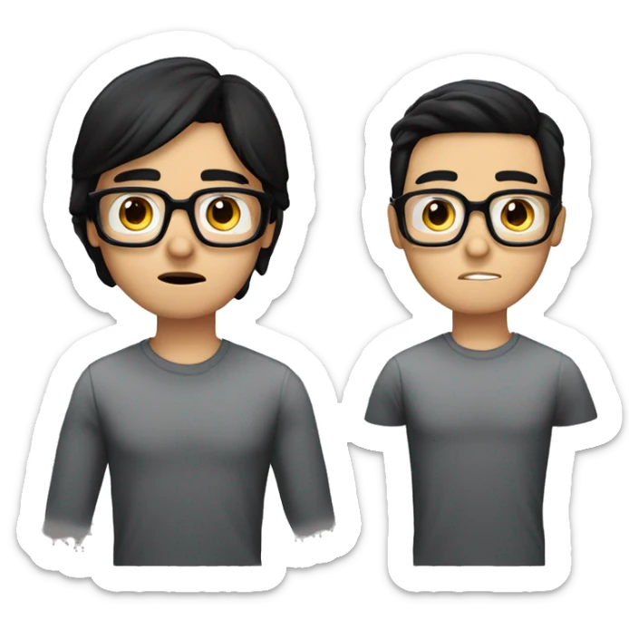 black straight hair, white skin, male, brown eyes, without beard, crying with tears, with black square glasses, dreaming bubble of a hamburger  sticker