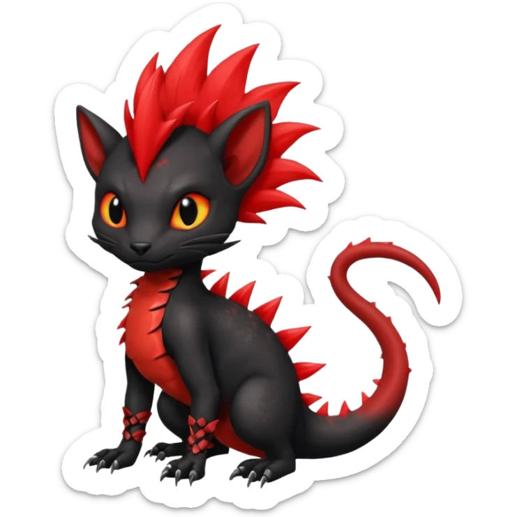 Shiny Fiery gothic evil black and red salandit-Liten-torracat with a red Mohawk  sticker