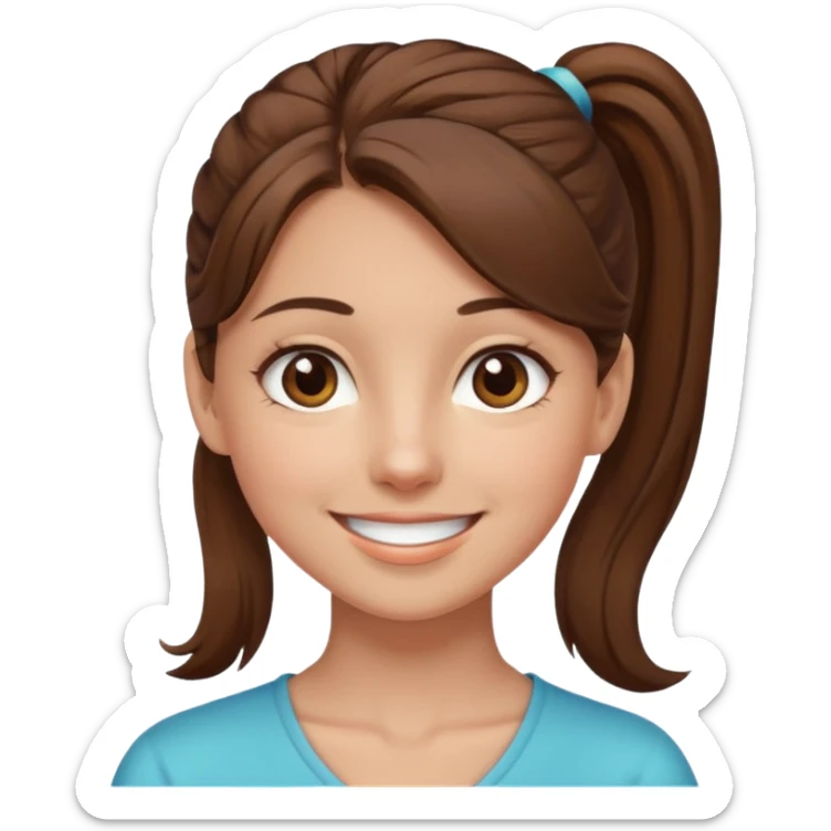 a brown haired girl  in a high ponytail but make her really pretty with brown eyes sticker