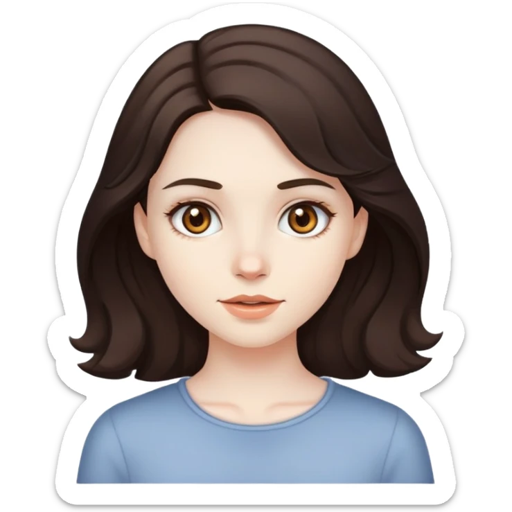 pale skin girl with brown eyes. medium slightly wavy dark hair sticker