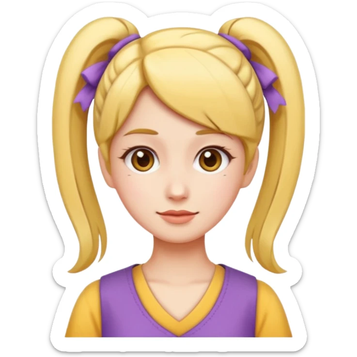 v-line face, twin tail hairstyle, slim small woman, emoji style sticker