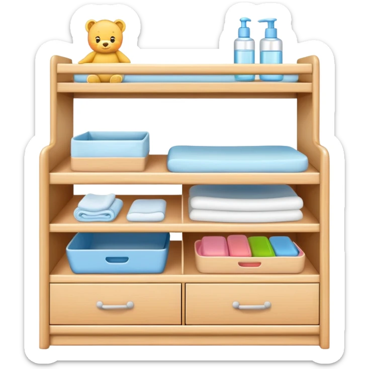 baby changing table set with drawers, shelves, changing pad, and baby care accessories sticker