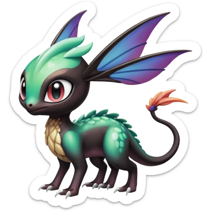 Shiny Cute Realistic Exotic Colorful Meloetta-Noivern-Toothless-Fakémon-creature-hybrid sticker