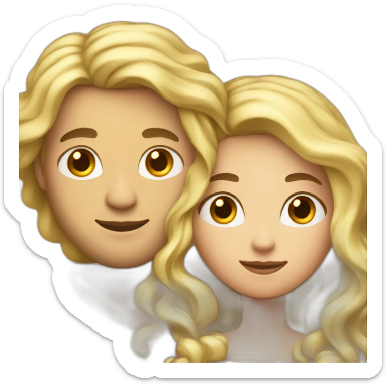 Long blond hair curvy woman hugging a man with black curly hair sticker