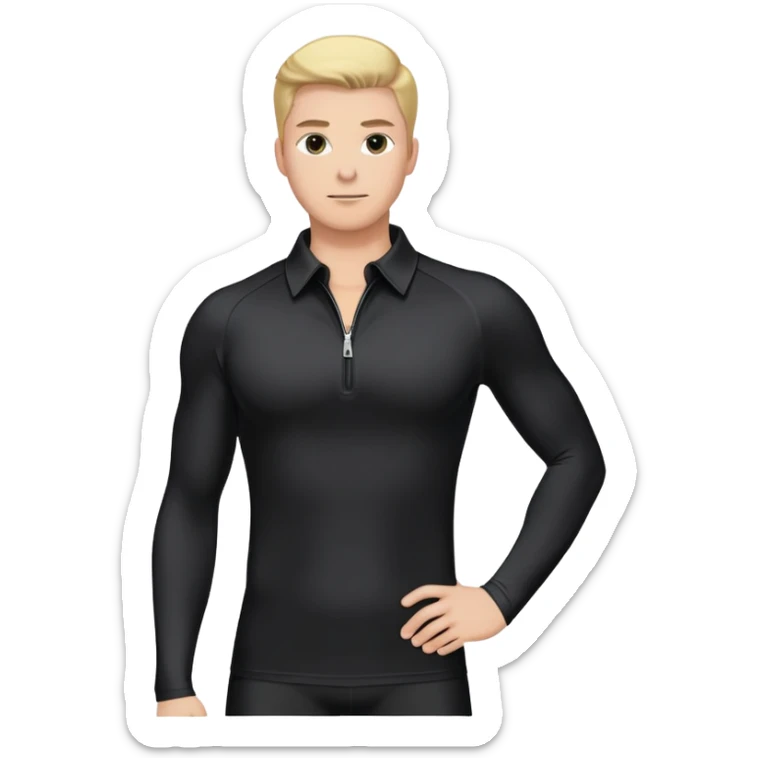 Long sleeve black spandex shirt with collar and zip to the chest sticker