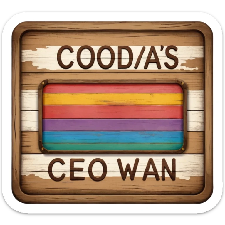 a wooden sign that says "Coda's Gay" sticker