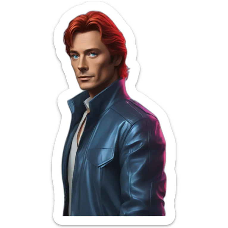 Alain delon neon cyberpunk blue eyes red hair full body sticker