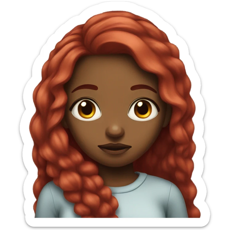 black girl with long red hair sad sticker