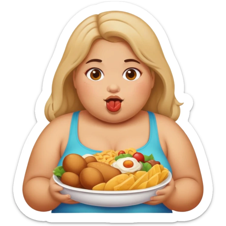 fat girl eating lots of food sticker