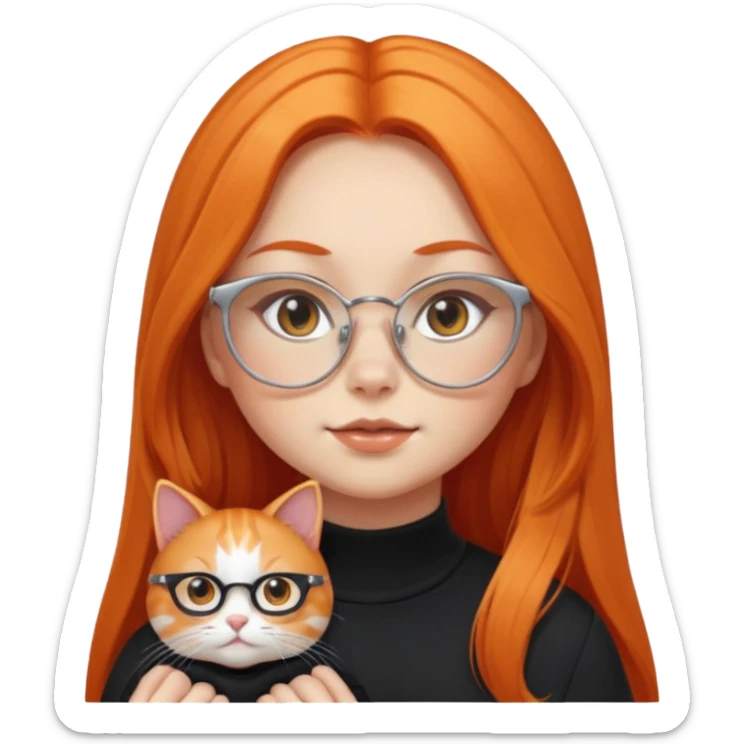 girl with chubby cheeks, very long orange hair, and silver cat-eye glasses. Black clothes sticker