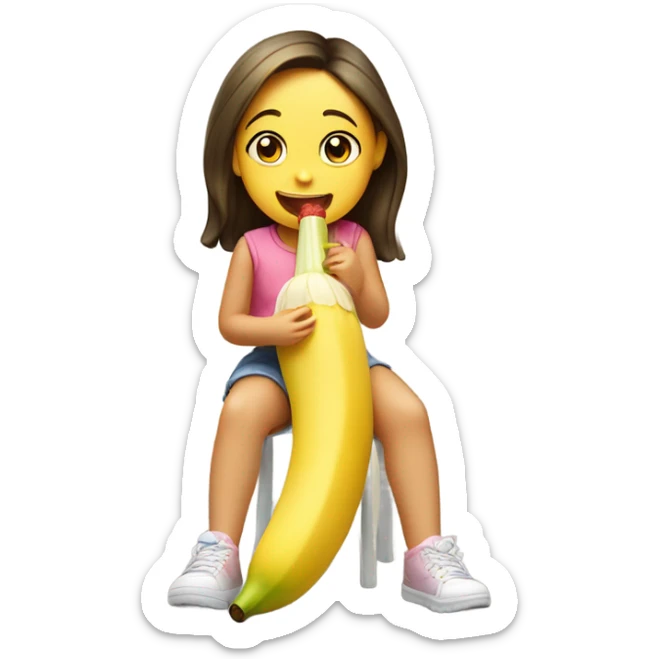Little girl sitting on a banana eating a popsicle sticker