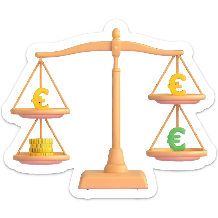 Balance scale with Euro symbols in the trays sticker