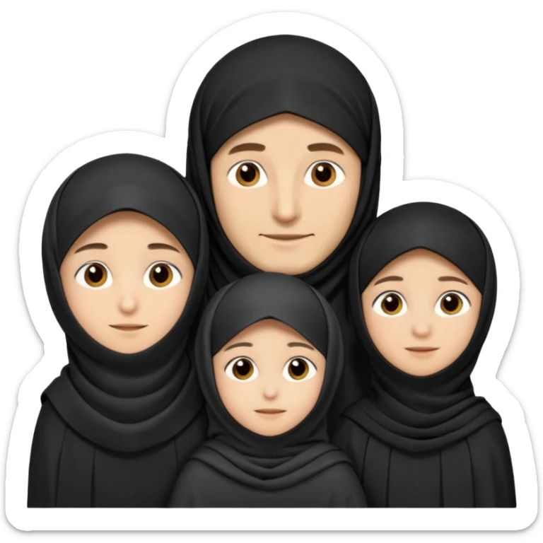 Lebaran. Keluarga terdiri dari Ayah dan ibu, 3 orang anak yang terdiri dari dua anak laki-laki dan seorang anak perempuan yang merupakan anak terkecil. Ibunya menggunakan cadar. sticker