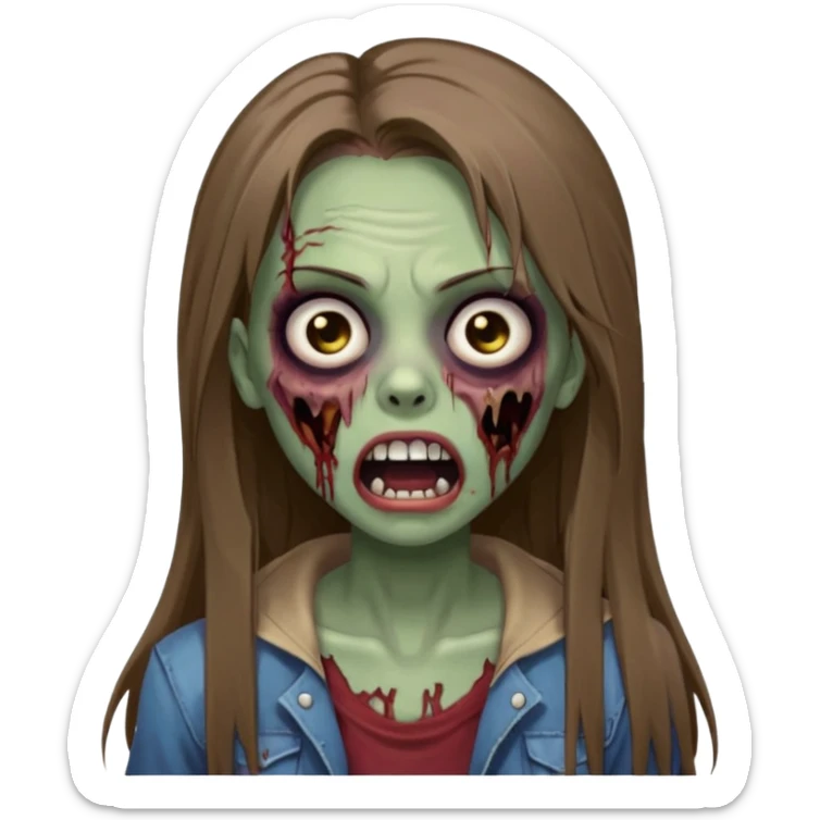 faça uma menina zumbi, ela tem cabelo marrom comprido e bem bem liso, ela nao tem franja. ela usa maquiagem com rimel e ta com a boca aberta. faca ela bem bonita igaul icon de tiktok sticker