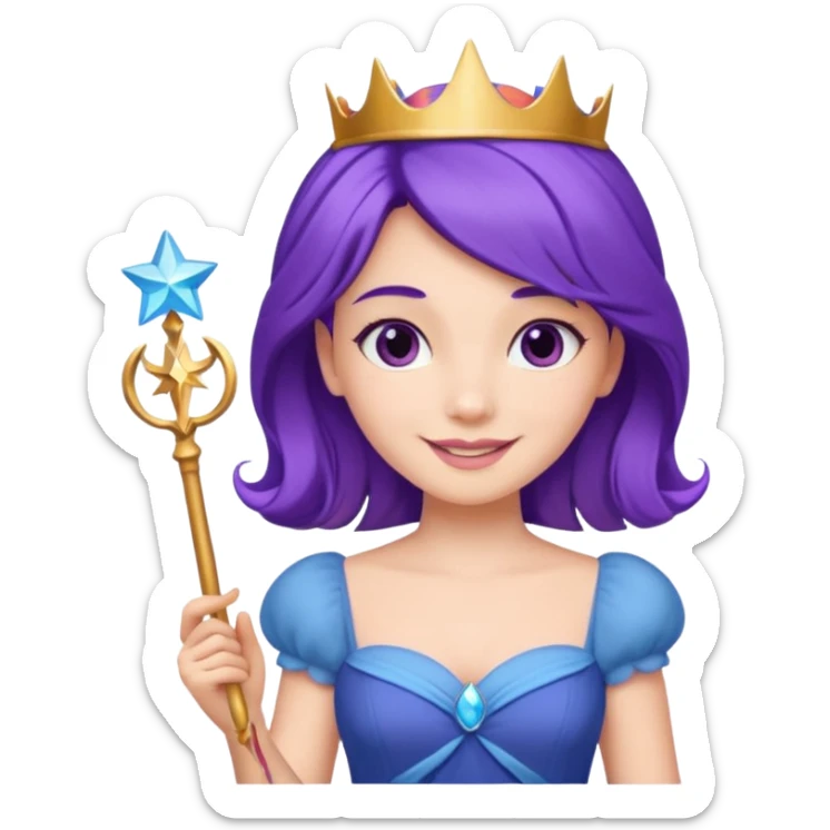 Princesses with Magic Wand in Purple Hair, blue dress sticker