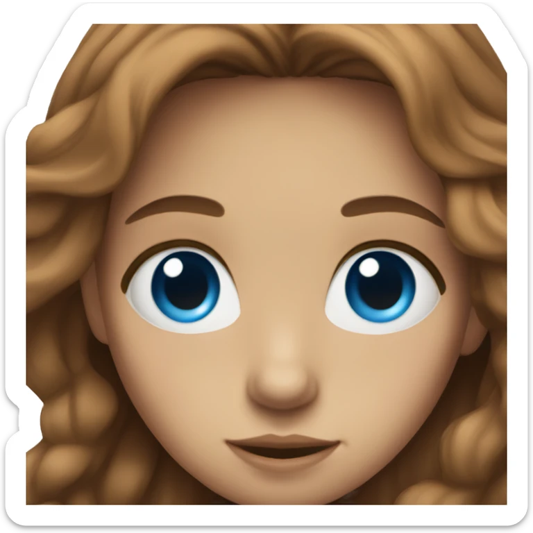 girl with long brown flowy hair, white, and bright blue eyes  sticker