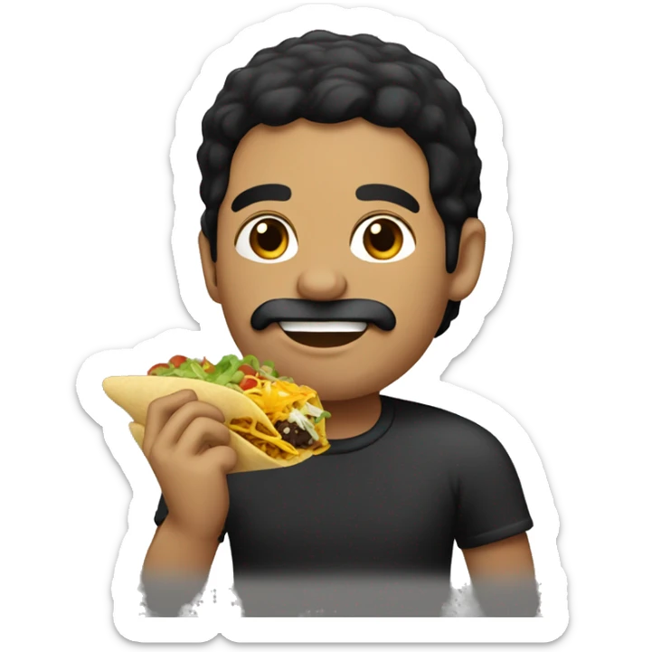 Man with black hair and black gotee eating a taco sticker