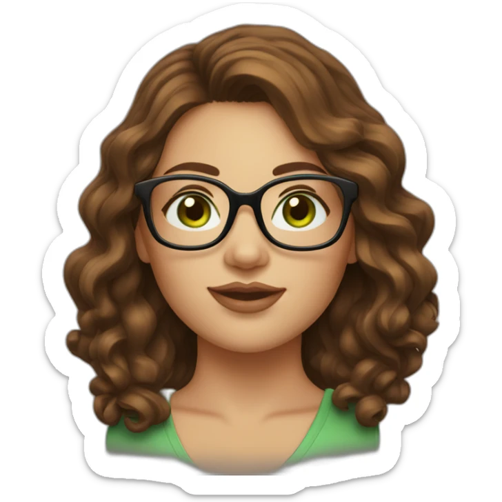 curvy-woman-with-wavy-brown-hair-square-glasses-green-eyes sticker
