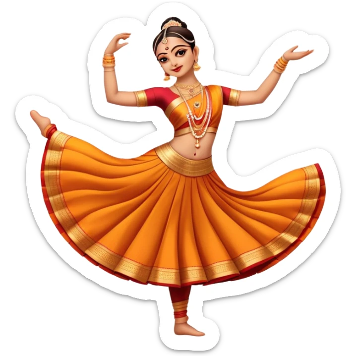 cinematic-realistic-bharatanatyam-dance-emoji,-depicted-as-an-elegant-classical-indian-dance-performance-with-graceful-poses,-intricate-costumes,-and-expressive-hand-gestures,-rendered-with-rich-textures-and-warm-dramatic-lighting, single dancer full body  sticker
