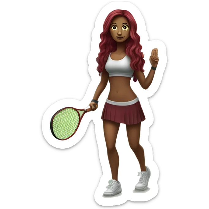 Beautiful tattooed  burgundy long haired woman playing tennis sticker
