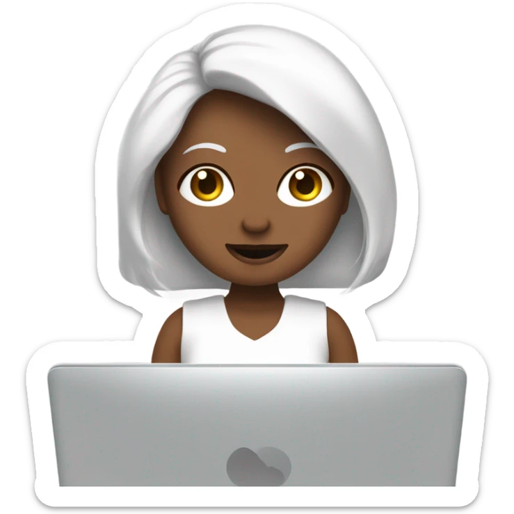 Web design qui porte un pc dans les mains. femme blanche cheveux mi long marrons yeux verts et taches de rousseur sur le nez sticker