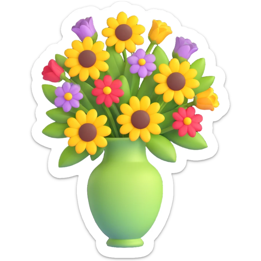 A 3D iOS style emoji of a vase with flowers sticker