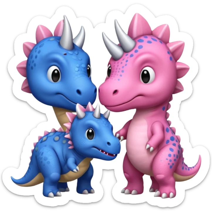 2 Dino one Triceratops cute pink kawei in love with one Blue t-Rex  one should be an triceratops  sticker