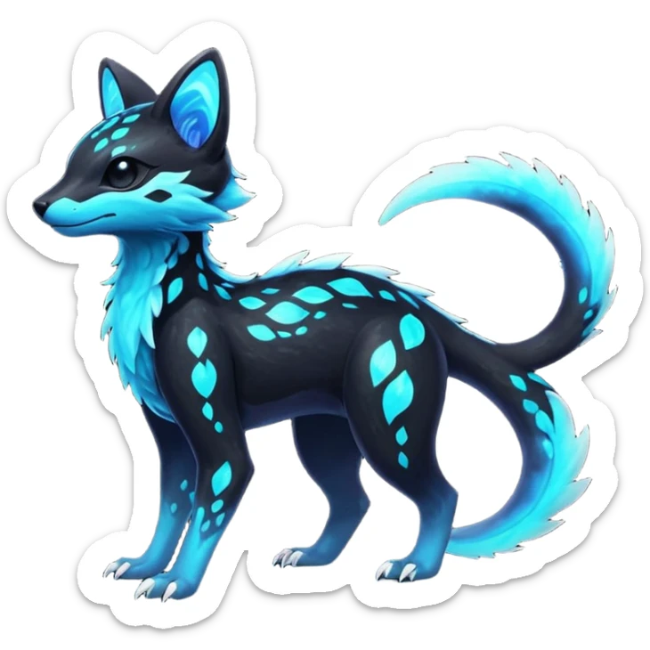 Rare realistic black nebulae shiny sparkly dark-neon glowing bioluminescent edgy badass epic pretty beautiful handsome gorgeous aesthetic colorful vibrant Vernid-Trico-species-Fakemon-creature by LiLaiRa, 4 legs, 1 tail, random markings, (full body) sticker