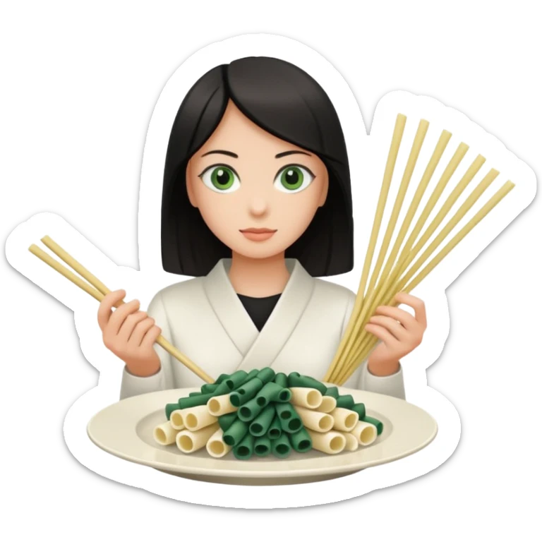 Noir et blanc avec des yeux verts et des pâtes en mikado sticker