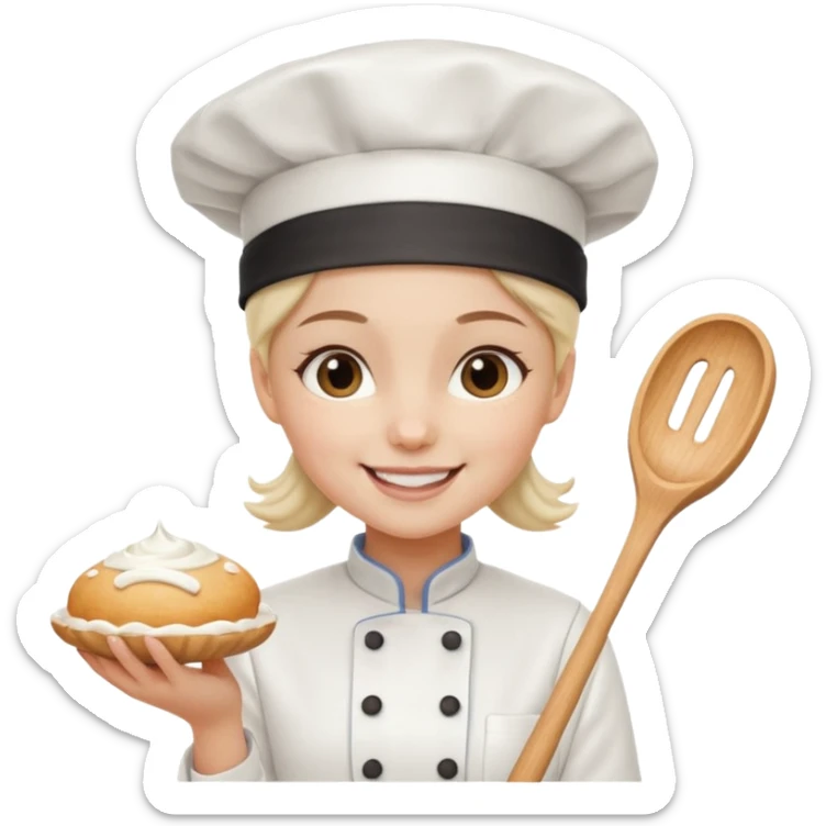 Young female baker - wearing a white chef's hat and holding a cream piping bag sticker