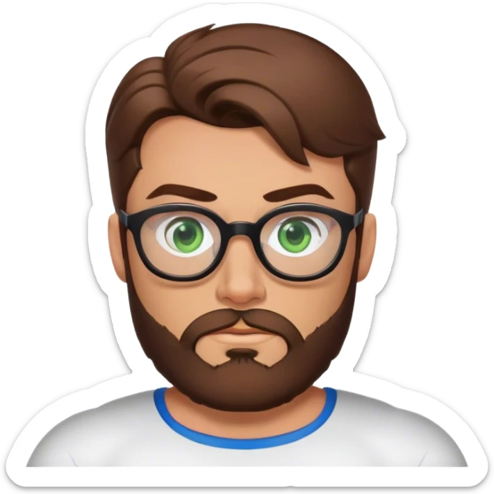 Superman with brown hair, a beard, and glasses on. Eyes are green. Rolling eyes face sticker