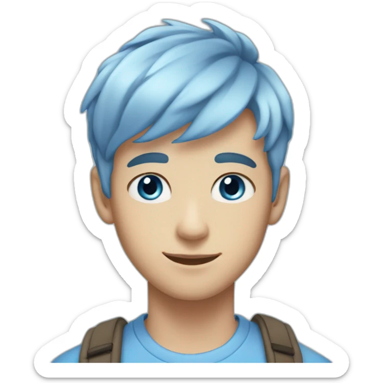 An 18-year-old boy with light blue short middle hair, with a palette in hand, with blue eyes sticker