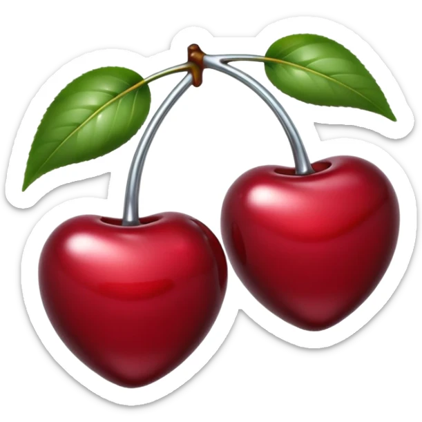 A pair of cherries emoji made of liquid silver chrome, smooth rounded shapes, glossy metallic surface, subtle sensual vibe, luxury sexy aesthetic, iOS emoji style, centered, clean white background sticker