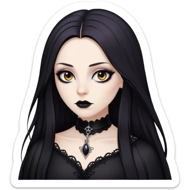 pretty long hair gothic baddie with eyeliner and brown eyes sticker