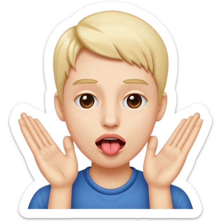 Person with hands each side of face with tongue sticking out sticker